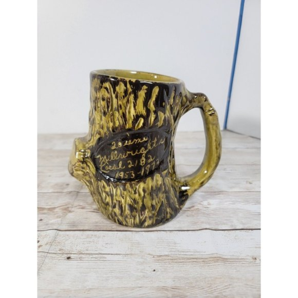 Handmade Tree Stump Shaped Pottery Coffee Tea Mug Signed Millrights Unique